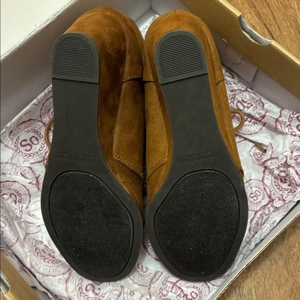 Authentic American Heritage Brown (Cognac) Ankle Boots Faux Suede 3” Wedge Heels